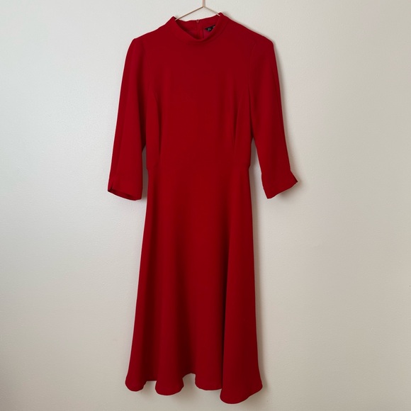 Zara flare midi dress A-line skater red mock neck - Picture 6 of 11